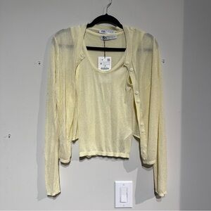 Zara Pastel Yellow Top / Cardigan Co-ord Set